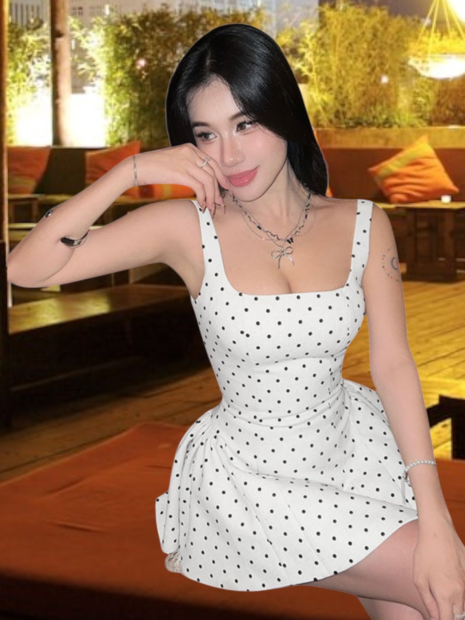 Elarie | Women's Casual Polka-Dot Mini Summer Dress with Adjustable Straps | White