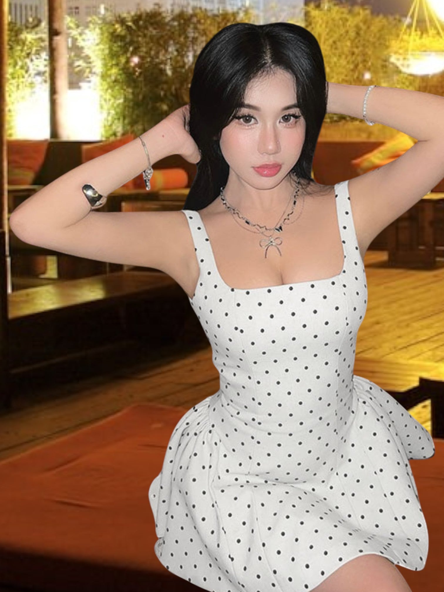 Elarie | Women's Casual Polka-Dot Mini Summer Dress with Adjustable Straps | White 2