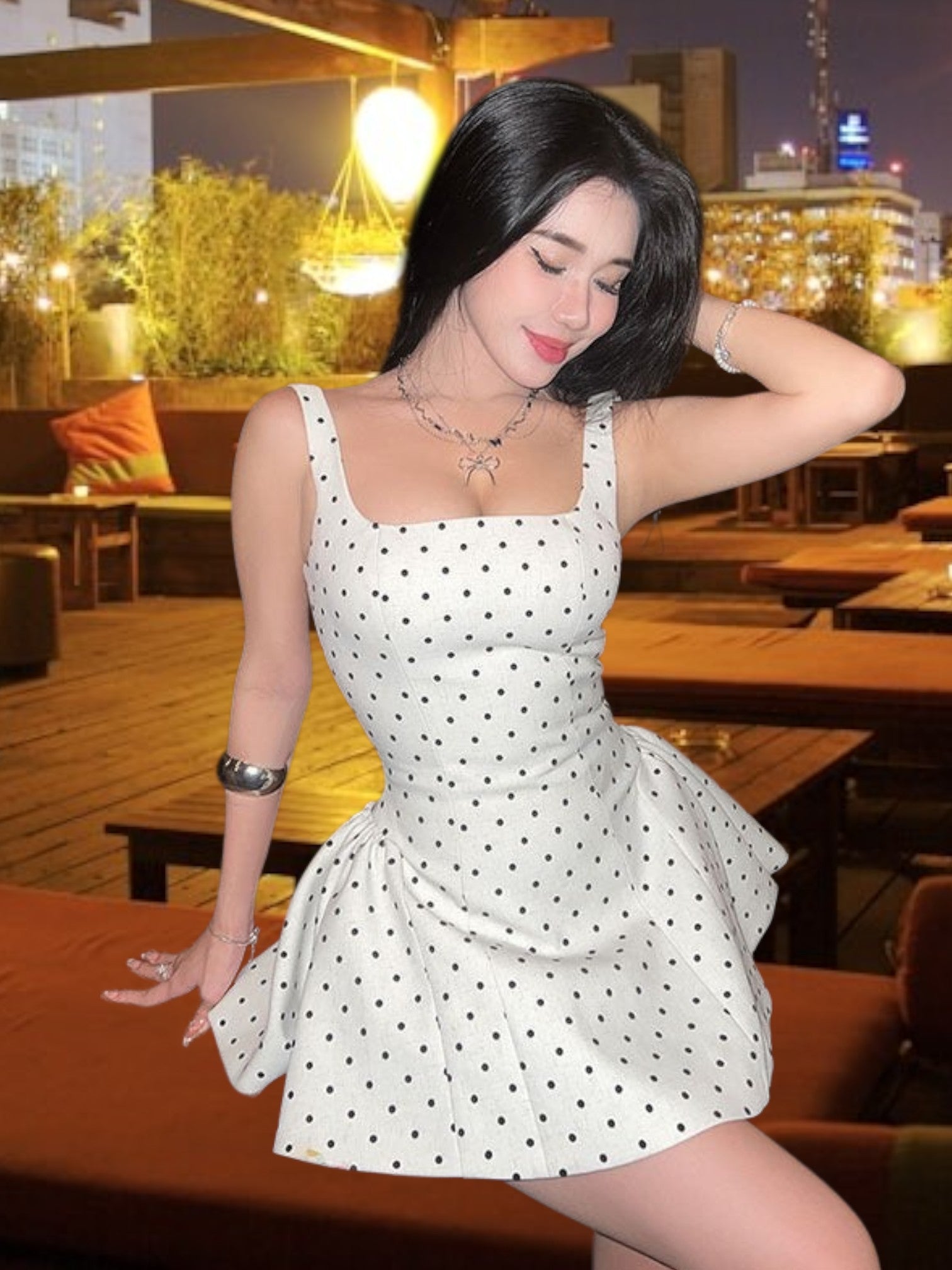Elarie | Women's Casual Polka-Dot Mini Summer Dress with Adjustable Straps | White 3