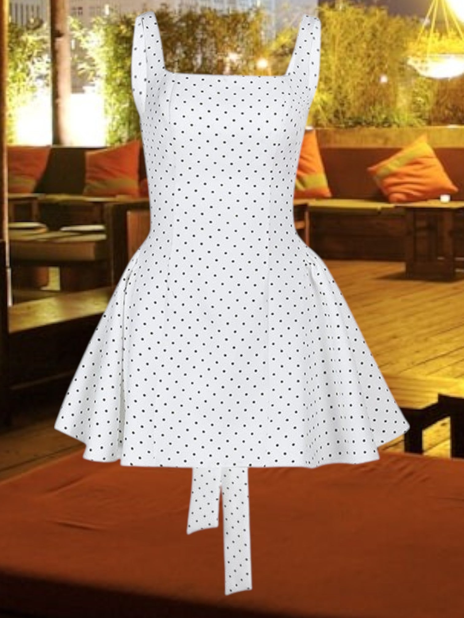 Elarie | Women's Casual Polka-Dot Mini Summer Dress with Adjustable Straps | White 4
