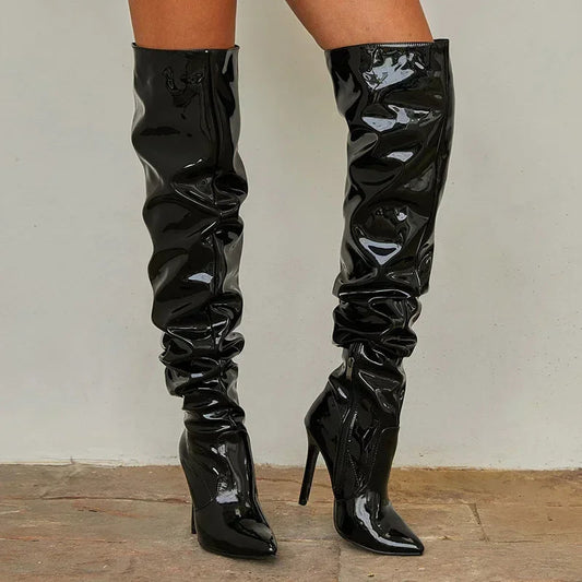 Elegant Black Over the Knee Stiletto Boots for Women with Pointed Toes 0