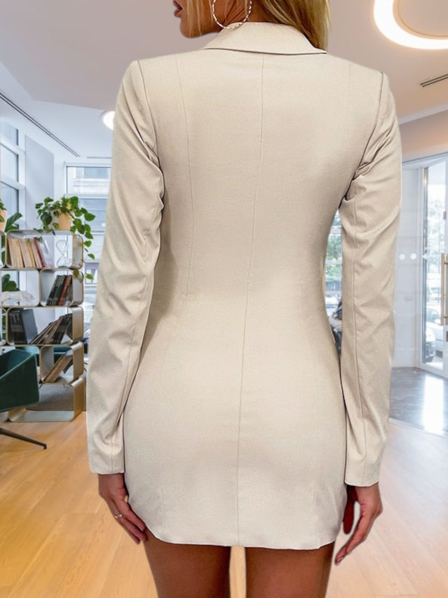 Elegant Blazer Dress for Women with Cut-Outs | Apricot 4
