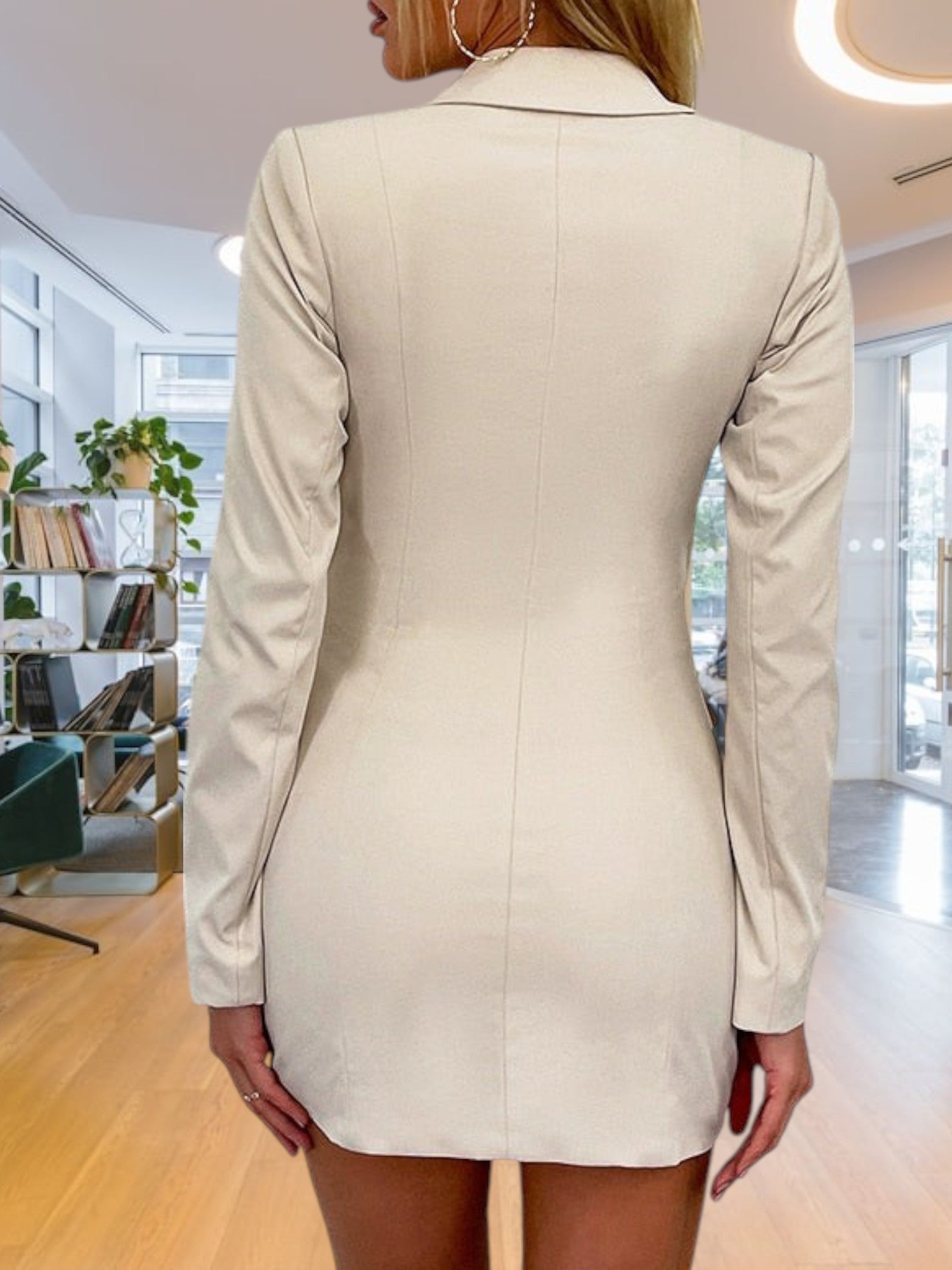 Elegant Blazer Dress for Women with Cut-Outs | Apricot 4