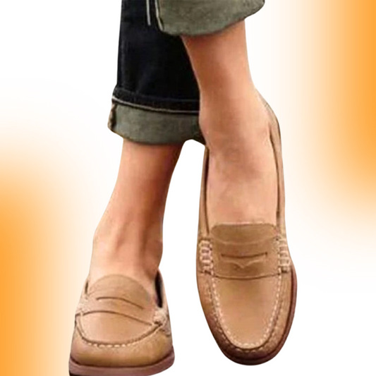 Elegant Leather Slip-On Women's Shoes with Cushioned Insole | Khaki