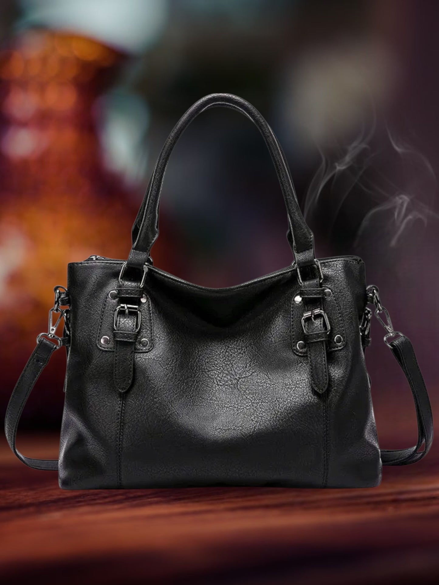 Emma | Elegant Swiss Leather Shoulder Bag with Adjustable Strap and Soft Lining | Black