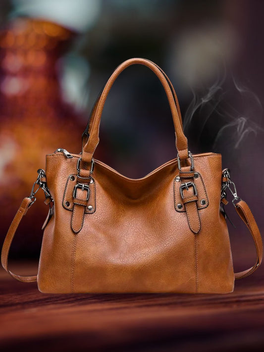 Emma | Elegant Swiss Leather Shoulder Bag with Adjustable Strap and Soft Lining | Brown