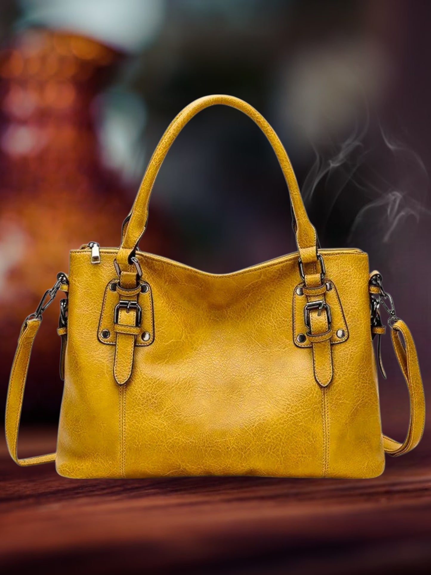 Emma | Elegant Swiss Leather Shoulder Bag with Adjustable Strap and Soft Lining | Yellow