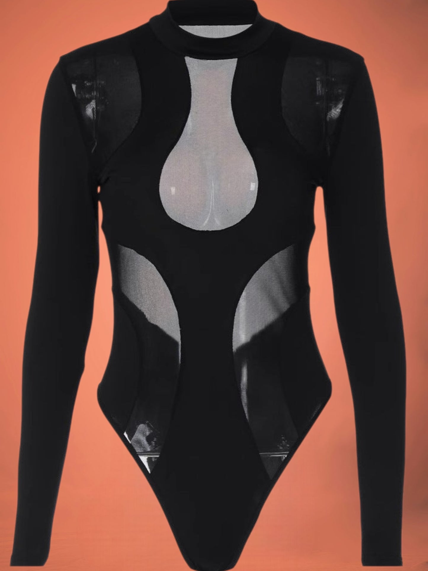 Emma | Long Sleeve Bodysuit with Transparent Inserts and Unique Cut-Out Details | Black 5
