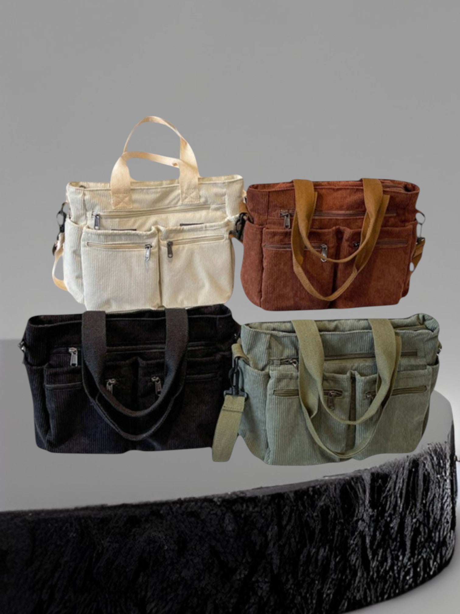 Emma | Spacious Soft Corduroy Shoulder Bag for Women with Adjustable Strap and Zipper Closure | Brown 2