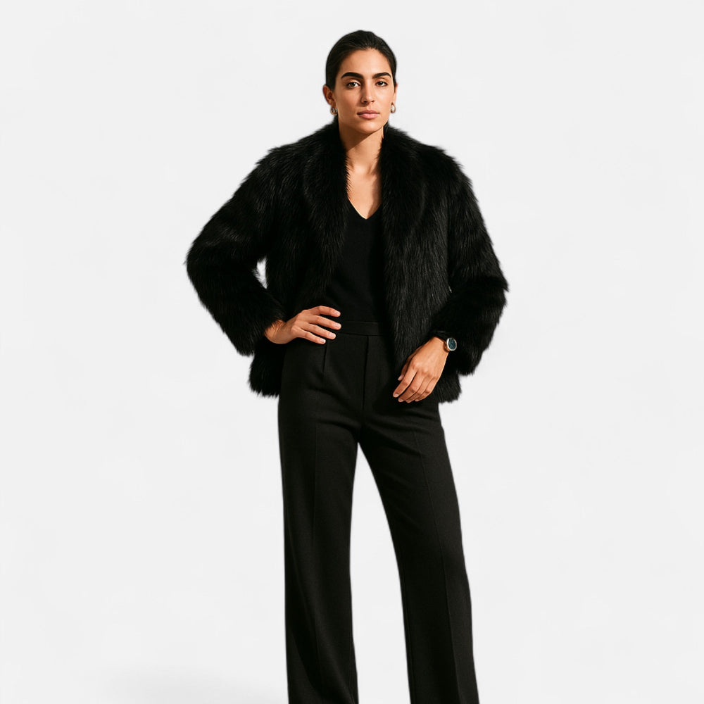 Faux Fur Winter Coat for Women | Insulating Design | Black