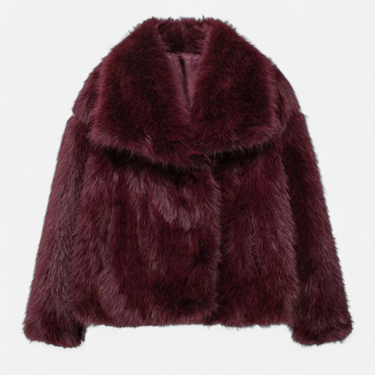 Faux Fur Winter Coat for Women | Insulating Design | Burgundy