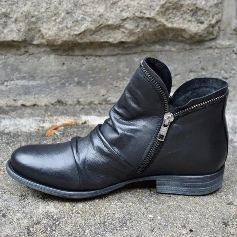 Faux Leather Chelsea Boots | Zipped Design | Black
