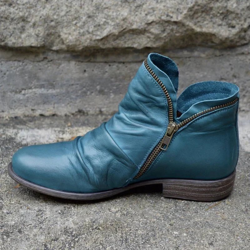 Faux Leather Chelsea Boots | Zipped Design | Blue green