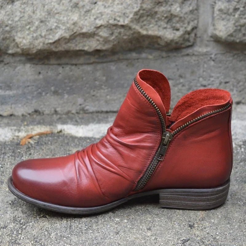 Faux Leather Chelsea Boots | Zipped Design | Red