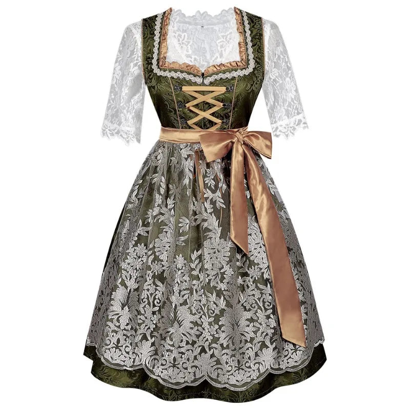 Festive Short Sleeve Dirndl Dress | Oktoberfest | Green