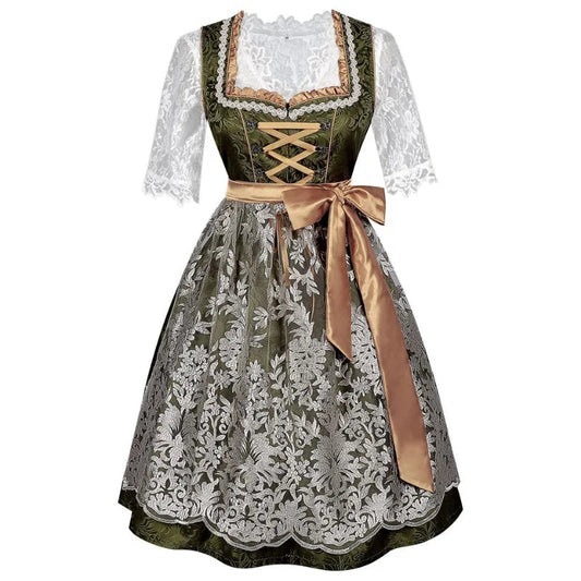 Festive Short Sleeve Dirndl Dress | Oktoberfest | Green