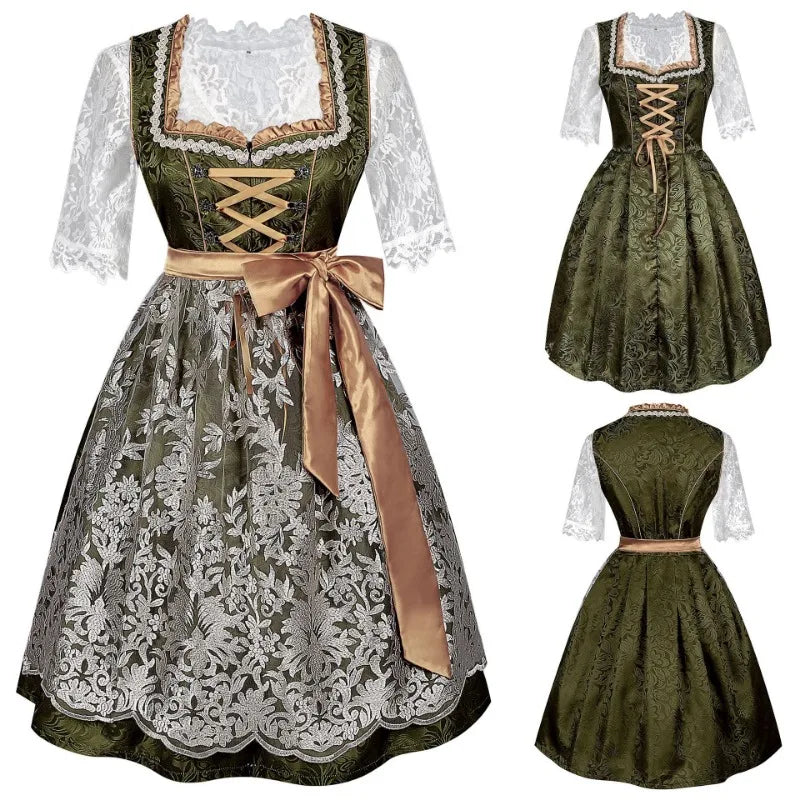 Festive Short Sleeve Dirndl Dress | Oktoberfest | Green1