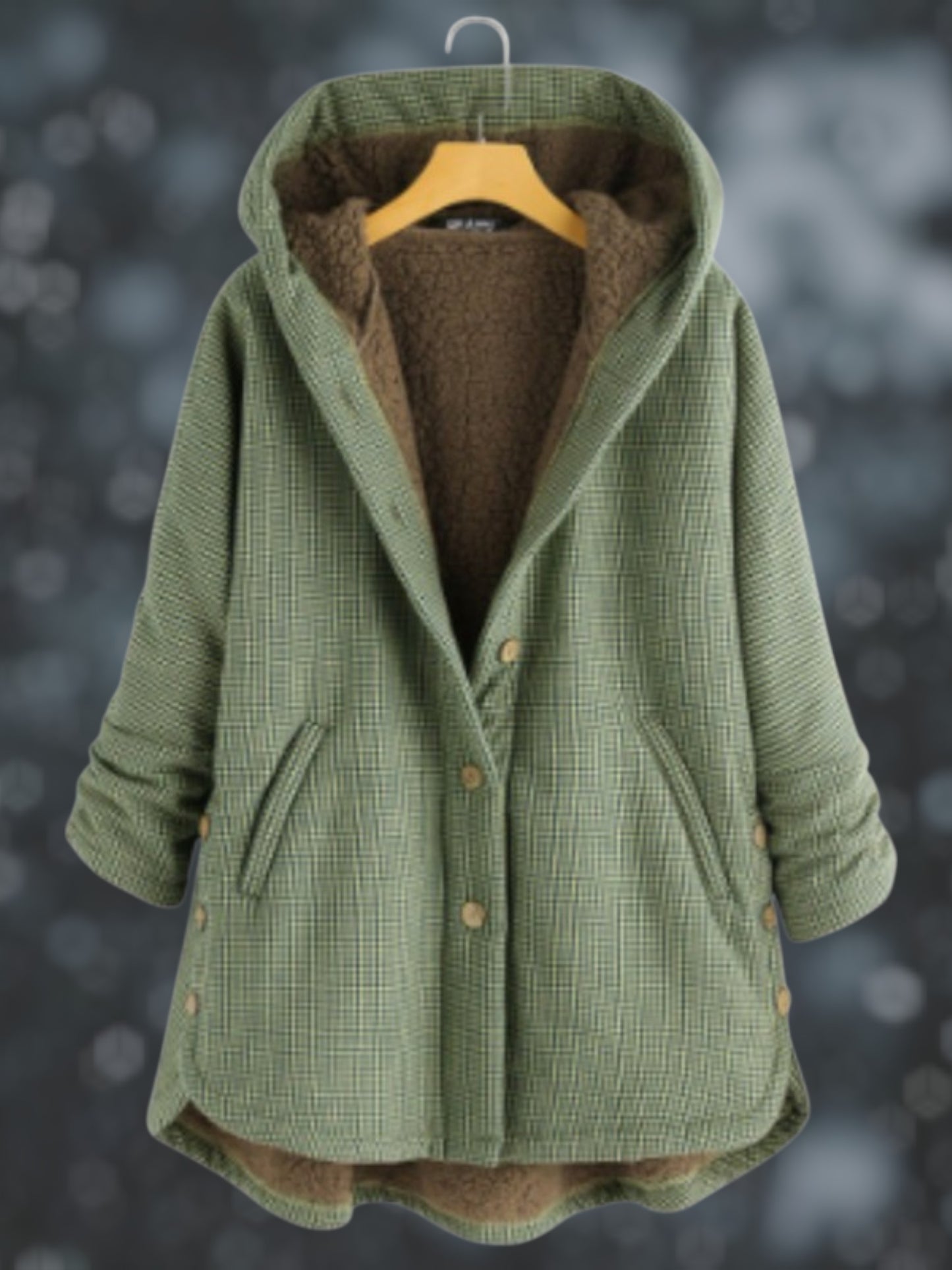 Fleece Hoodie Jacket | Button Up Closure | Green