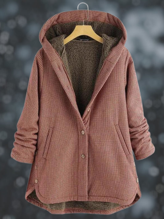 Fleece Hoodie Jacket | Button Up Closure | Red