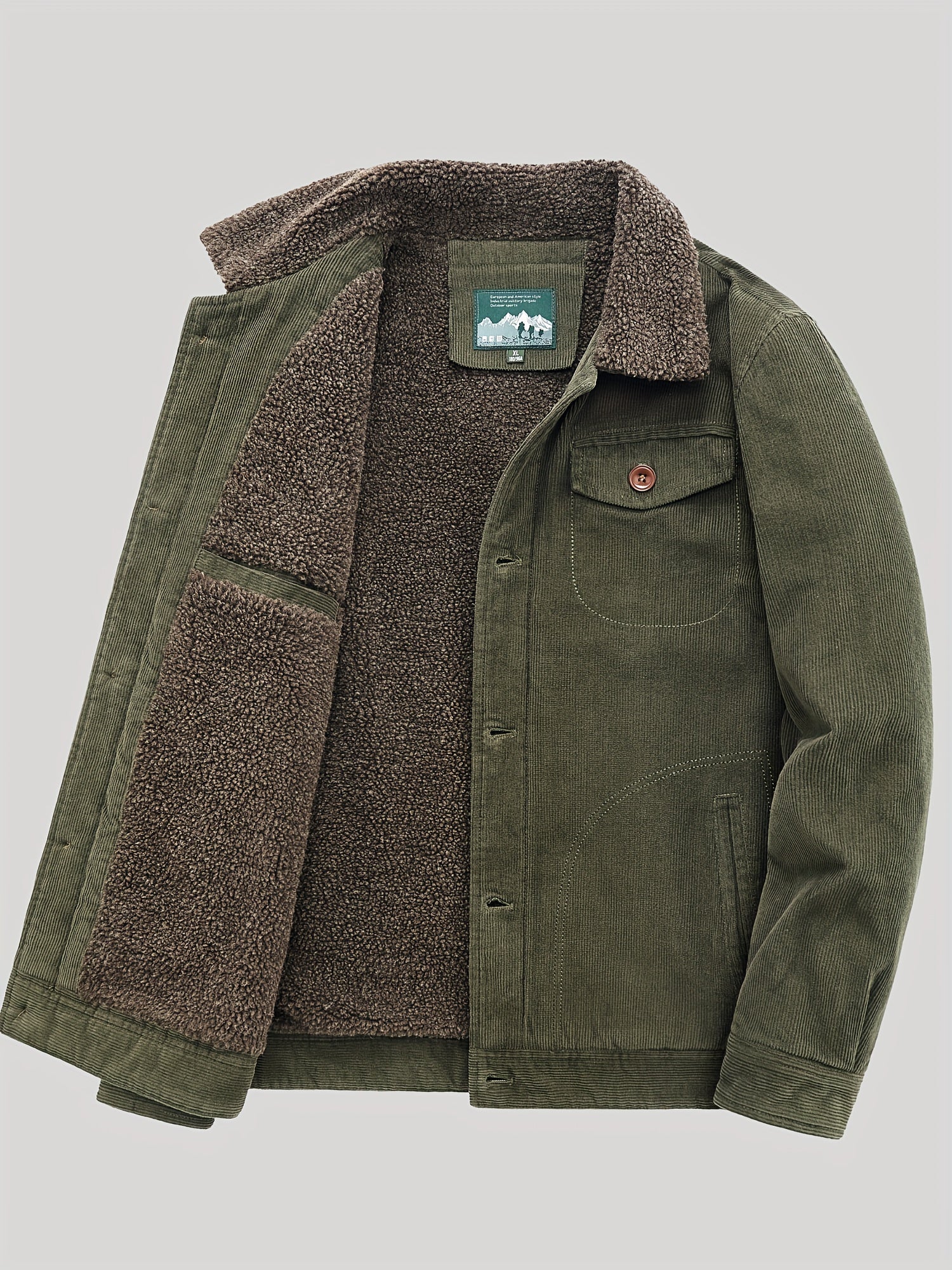 Fleece Jacket for Men, Button Closure, Wind-Resistant | Winter | Army Green1