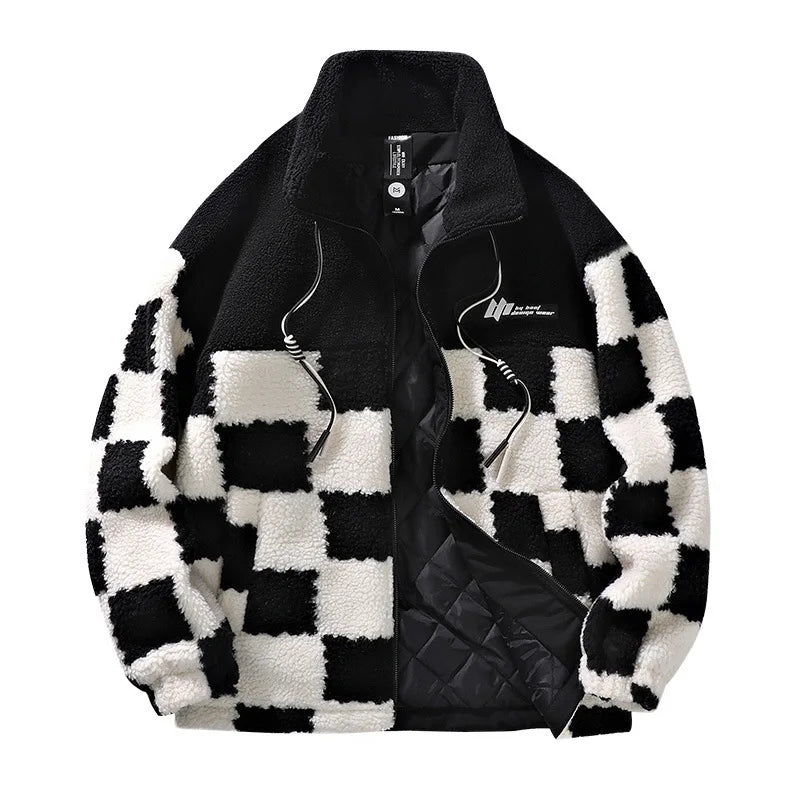 Fleece Jacket for Men | Chessboard Pattern | Winter | Black