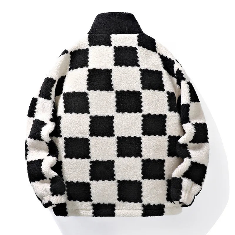 Fleece Jacket for Men | Chessboard Pattern | Winter | Black1