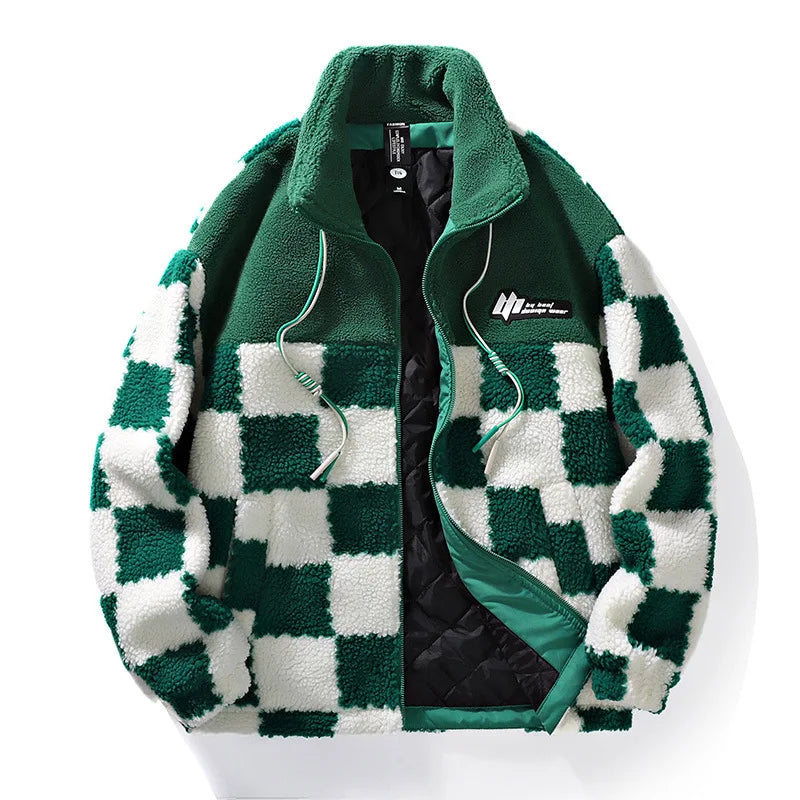 Fleece Jacket for Men | Chessboard Pattern | Winter | Green