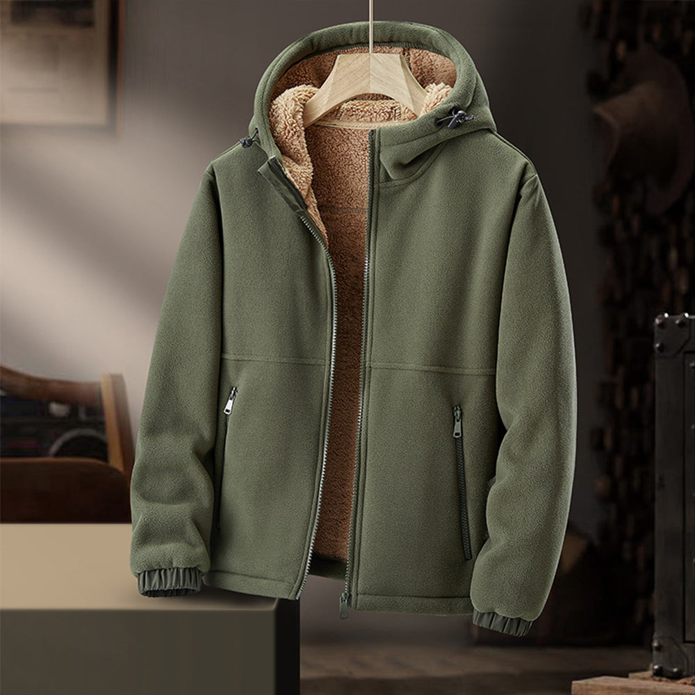 Fleece Jacket for Men | Hooded, Lightweight | Winter | Army Green