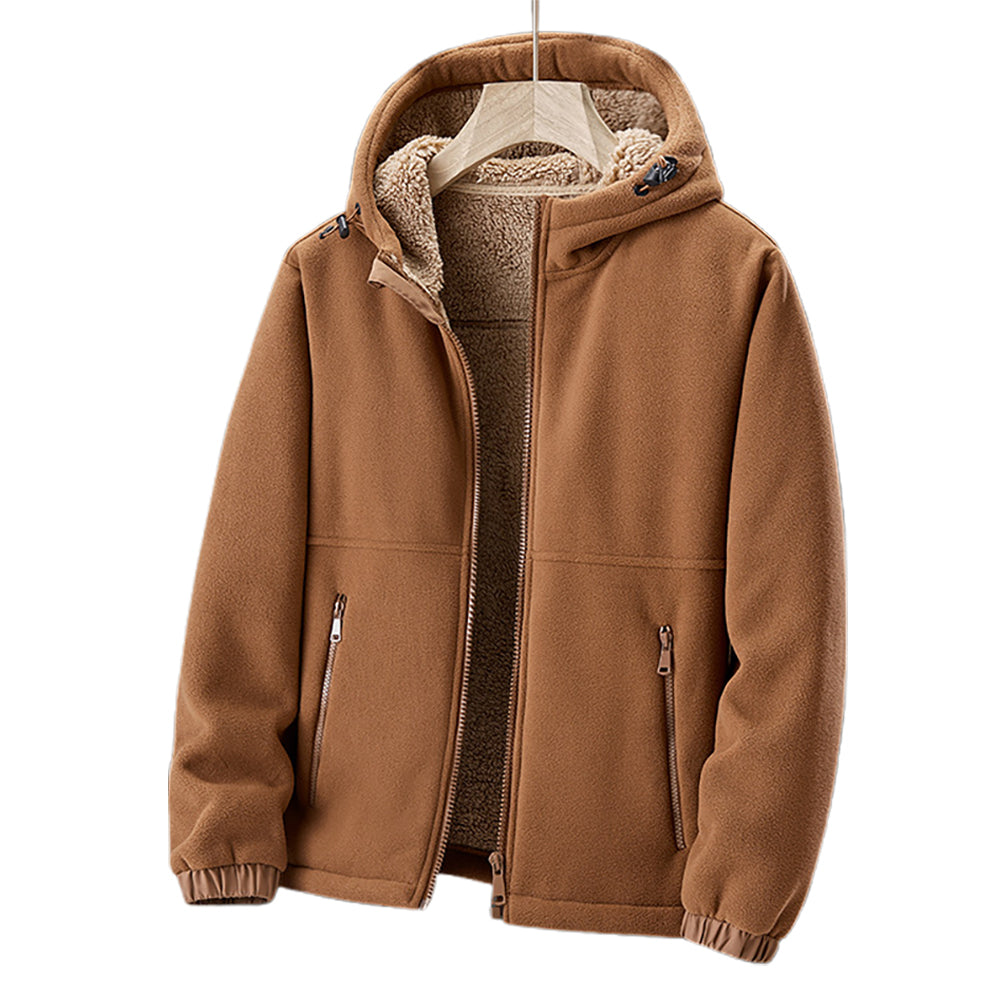 Fleece Jacket for Men | Hooded, Lightweight | Winter | Brown