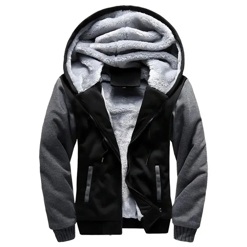 Fleece Jacket for Men | Hooded Quilted Design | Black and gray