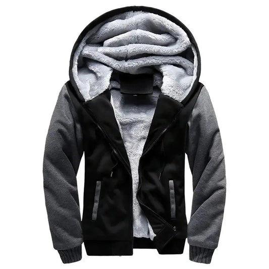 Fleece Jacket for Men | Hooded Quilted Design | Black and gray