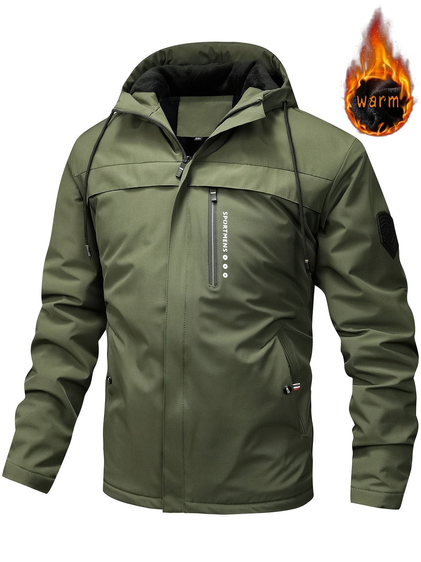 Fleece Jacket for Men | Hooded | Regular Fit | Winter | Army Green