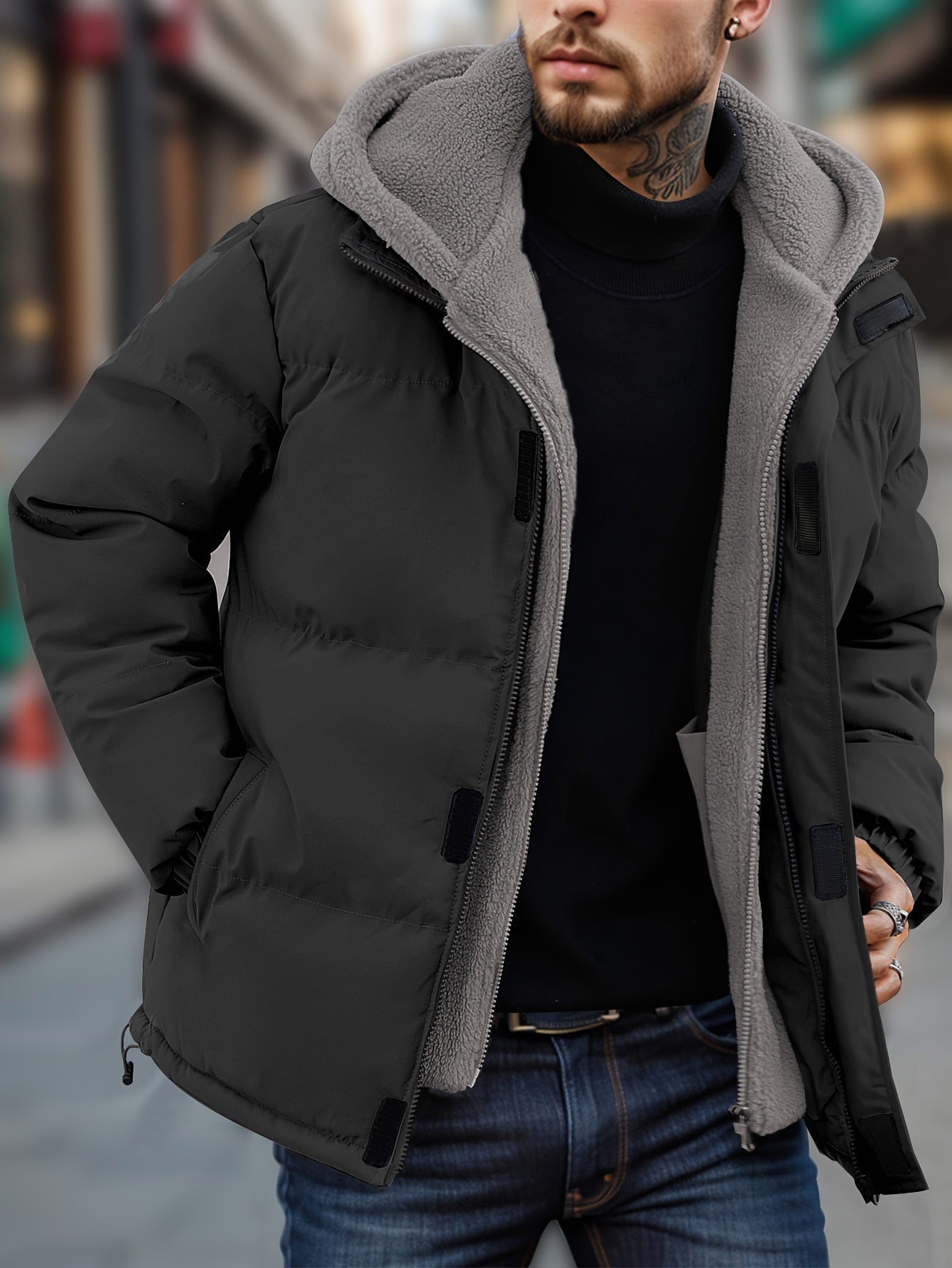 Fleece Jacket for Men, Hooded | Winter Warmth | Black