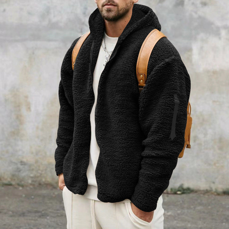 Fleece Jacket for Men | Lightweight, Zippered Pockets | Black