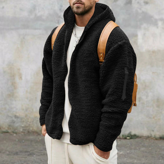 Fleece Jacket for Men | Lightweight, Zippered Pockets | Black