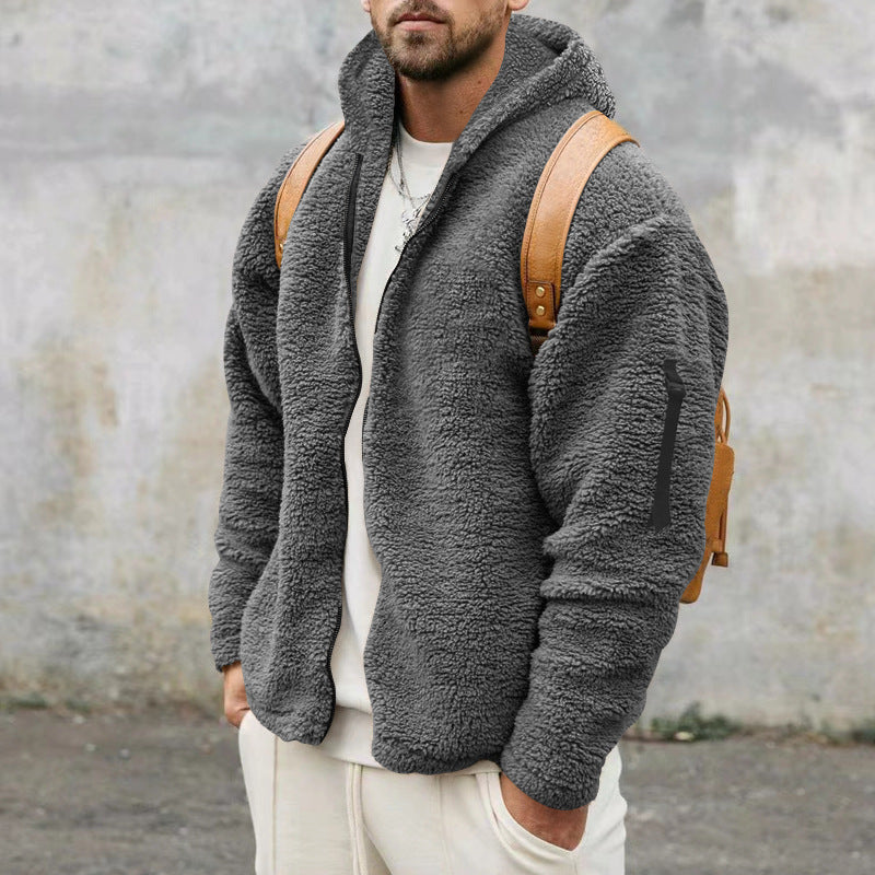 Fleece Jacket for Men | Lightweight, Zippered Pockets | Dark Gray