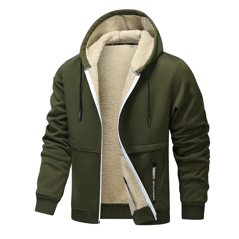 Fleece Jacket for Men | Loose Fit, Casual Style | Winter | Army Green