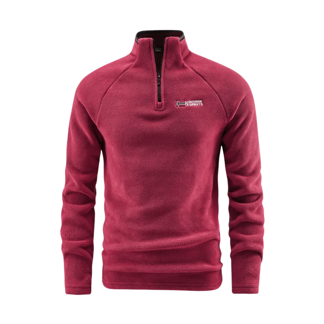 Fleece Jacket for Men, Thermal, Half-Zip | Winter Wear | Crimson