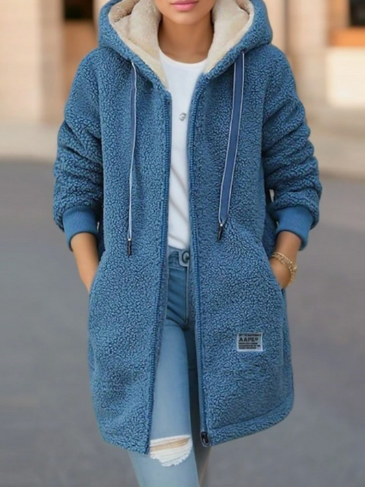 Fleece Jacket for Women | Hooded, Longer Cut | Blue