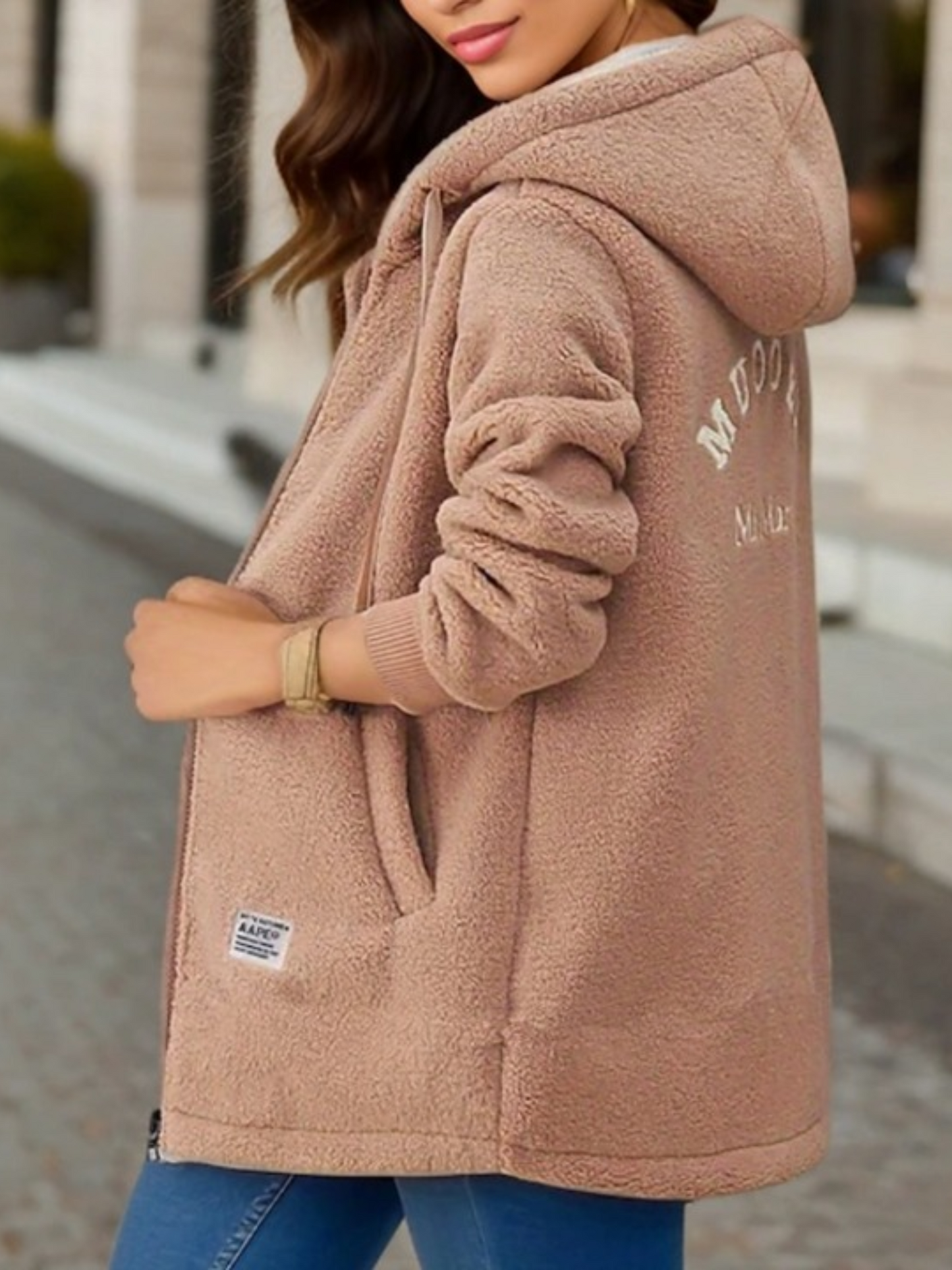 Fleece Jacket for Women | Hooded, Longer Cut | Khaki
