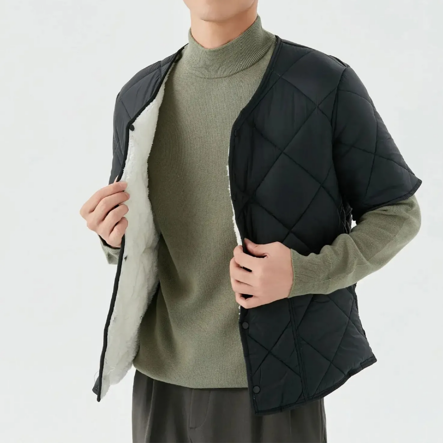 Fleece Quilted Vest for Men | Insulated | Black