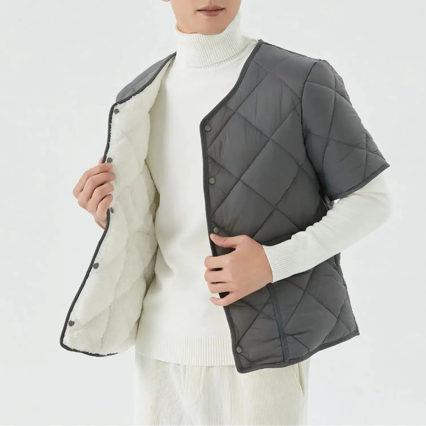 Fleece Quilted Vest for Men | Insulated | Gray