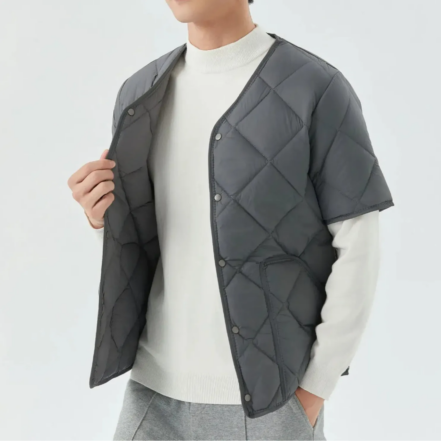 Fleece Quilted Vest for Men | Insulated | Gray1