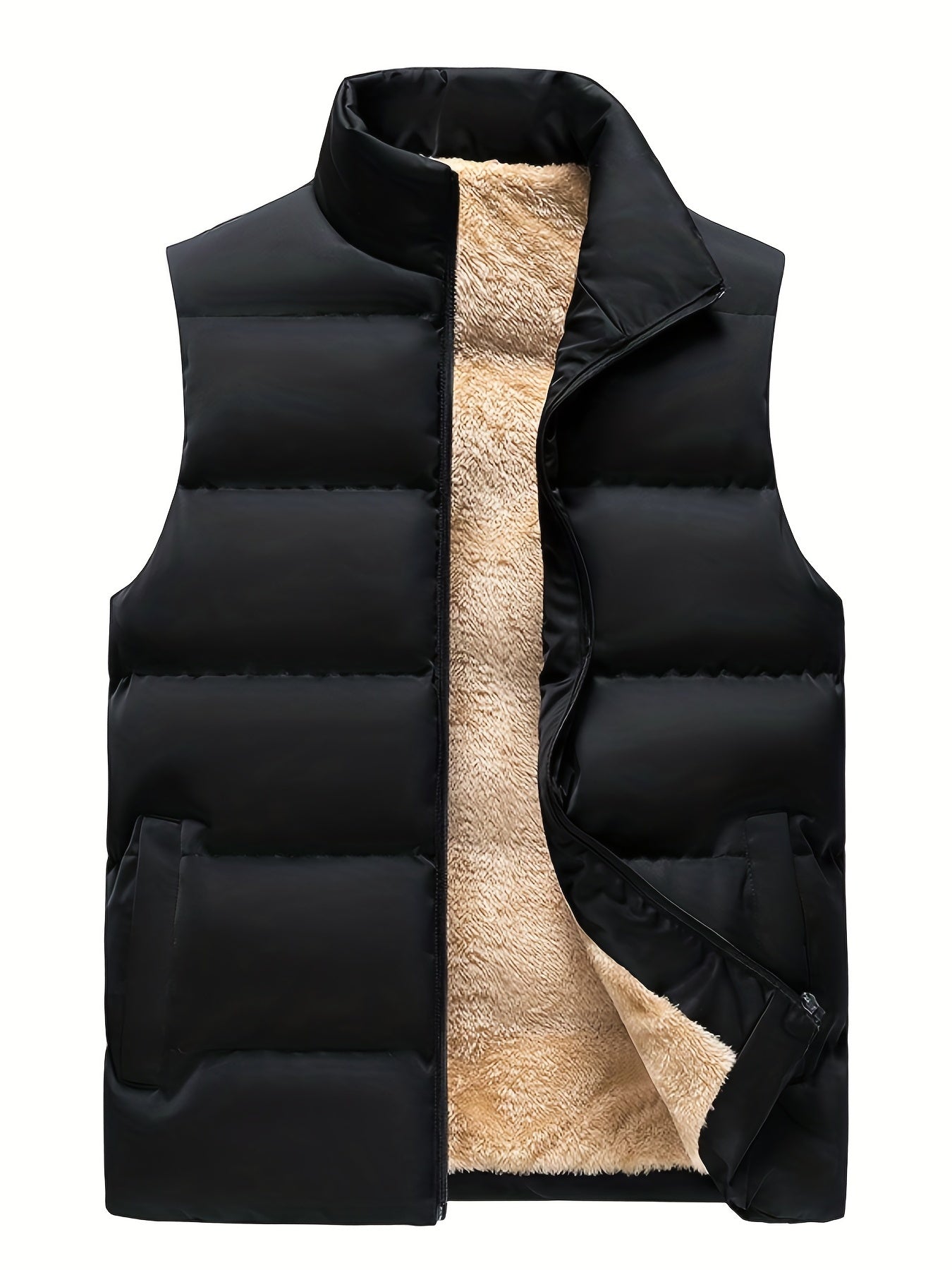 Fleece Vest for Men | Stand-Up Collar, Practical Pockets | Black