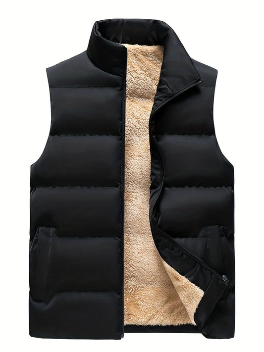 Fleece Vest for Men | Stand-Up Collar, Practical Pockets | Black