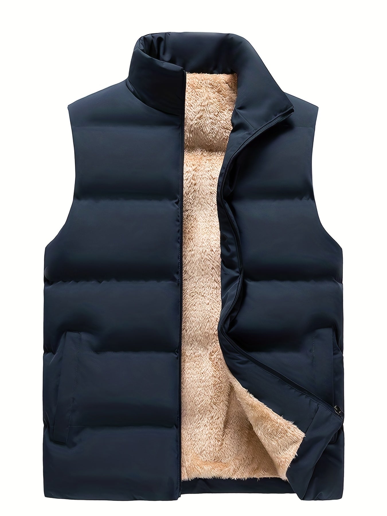 Fleece Vest for Men | Stand-Up Collar, Practical Pockets | Navy Blue
