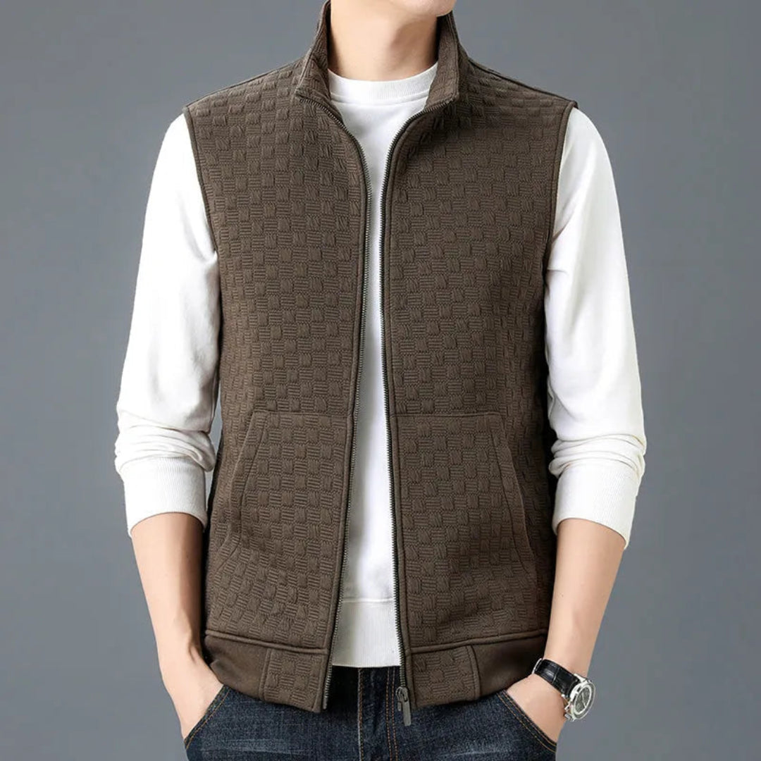 Fleece Vest for Men & Women | Textured Knit | Brown