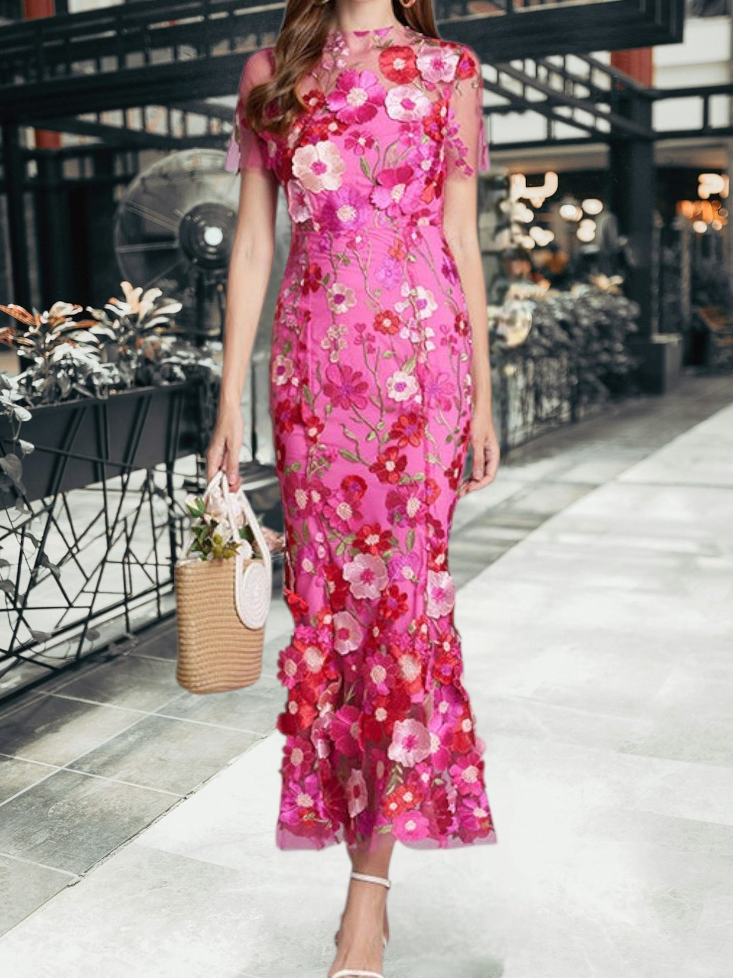 Floral Maxi Dress for Women with Sleeveless Design and Embroidery | Pink