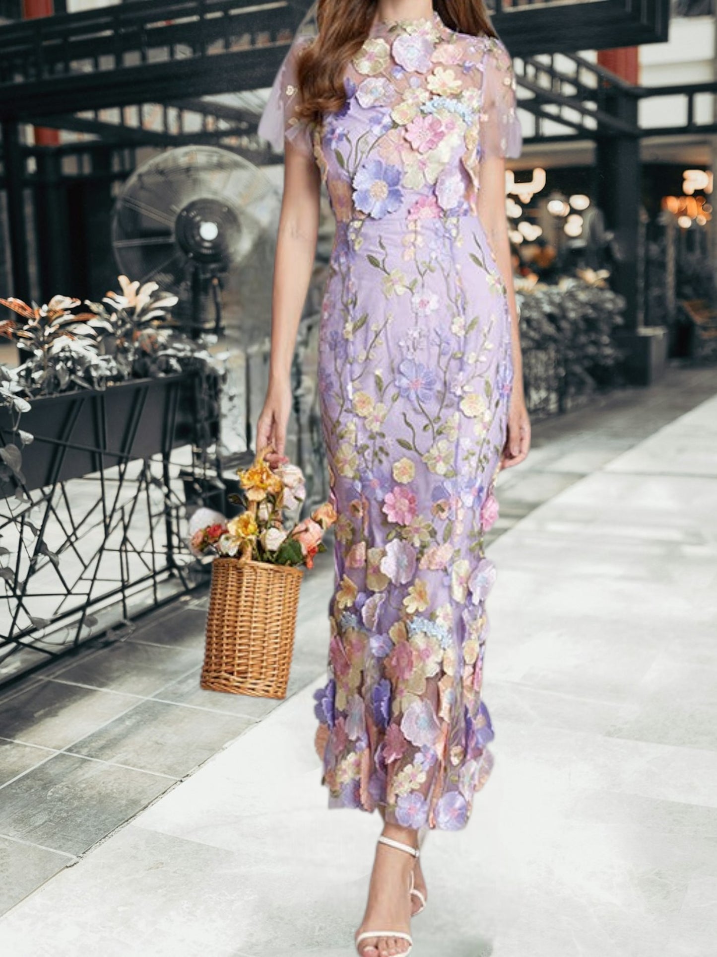 Floral Maxi Dress for Women with Sleeveless Design and Embroidery | Purple