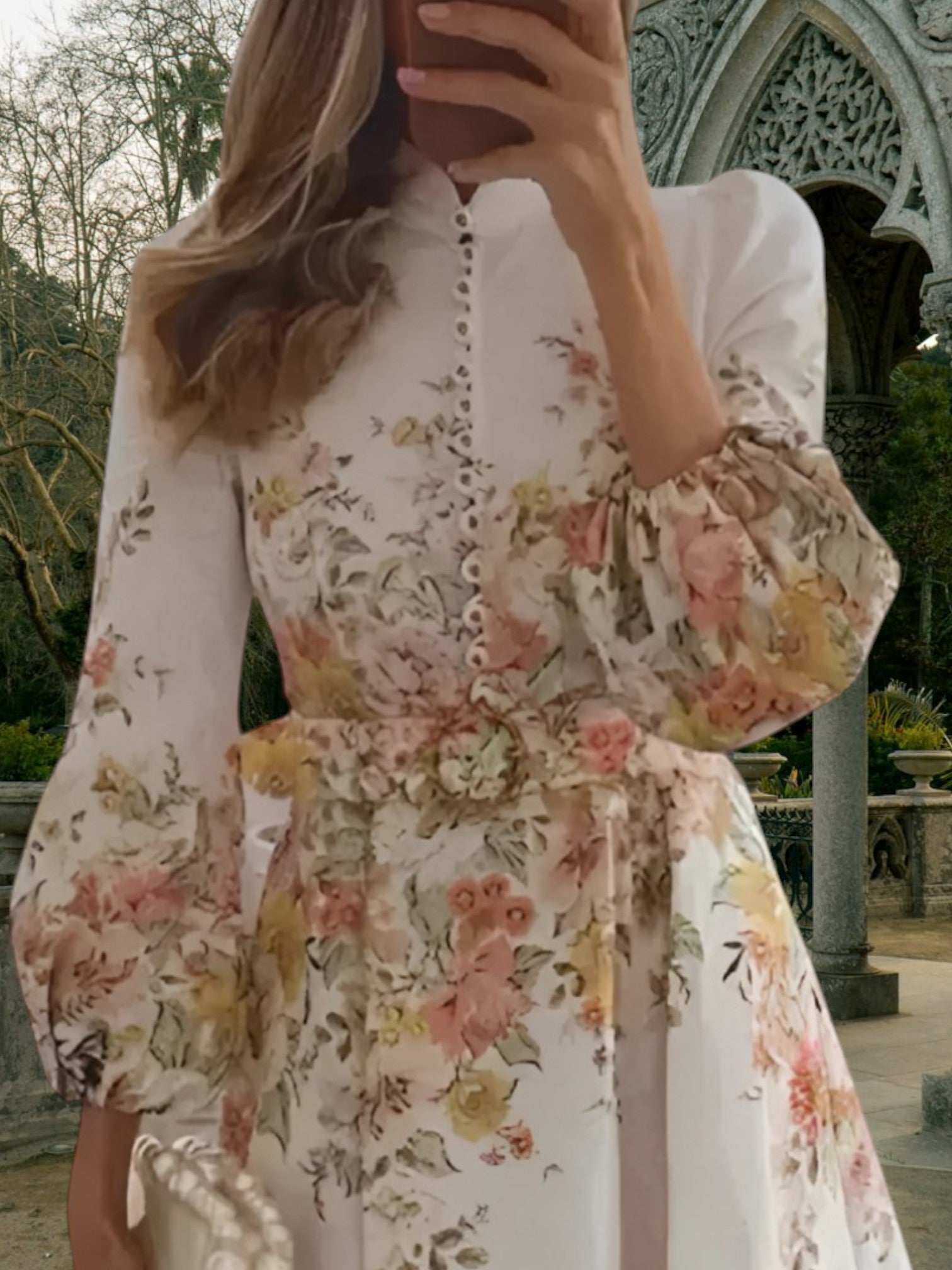 Floral Mini Dress with Button-Up Detail Long sleeve | White 2